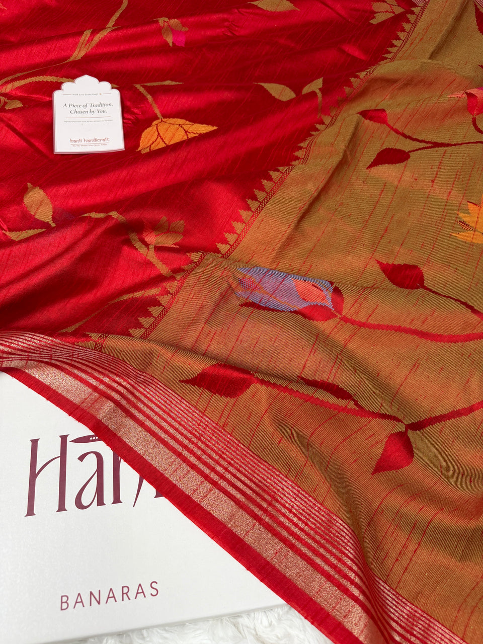 Ruby Red Designer Jamdani Pattern Silk Linen Saree