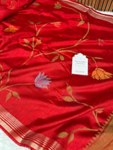 Ruby Red Designer Jamdani Pattern Silk Linen Saree