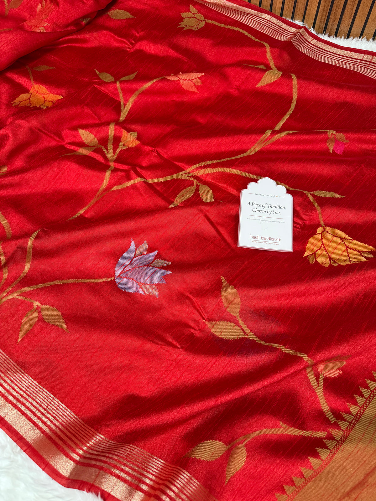 Ruby Red Designer Jamdani Pattern Silk Linen Saree