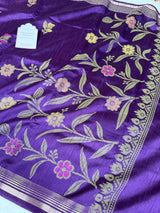 Royal Purple Designer Jamdani Pattern Silk Linen Saree