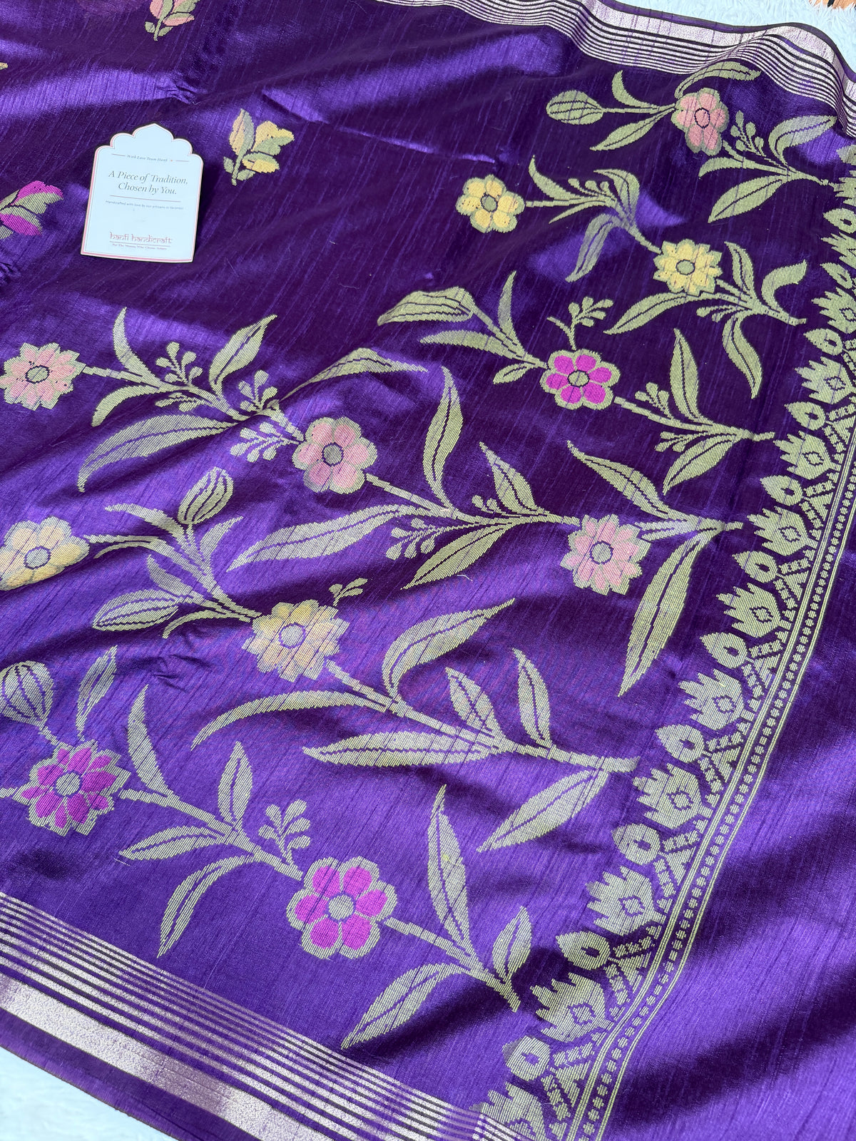 Royal Purple Designer Jamdani Pattern Silk Linen Saree
