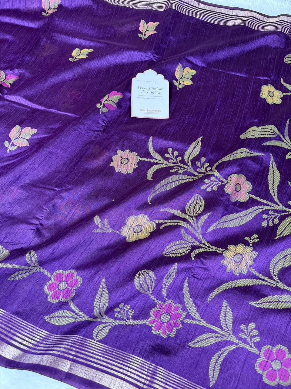 Royal Purple Designer Jamdani Pattern Silk Linen Saree