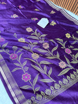 Royal Purple Designer Jamdani Pattern Silk Linen Saree