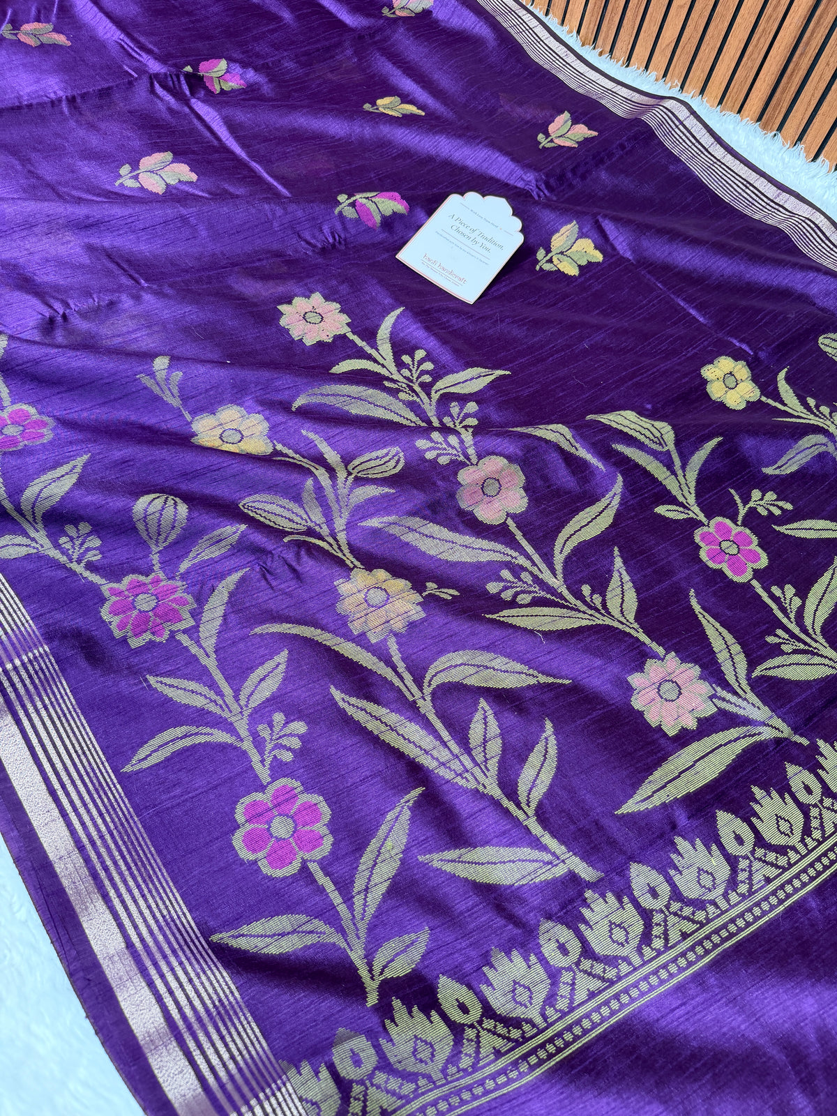 Royal Purple Designer Jamdani Pattern Silk Linen Saree