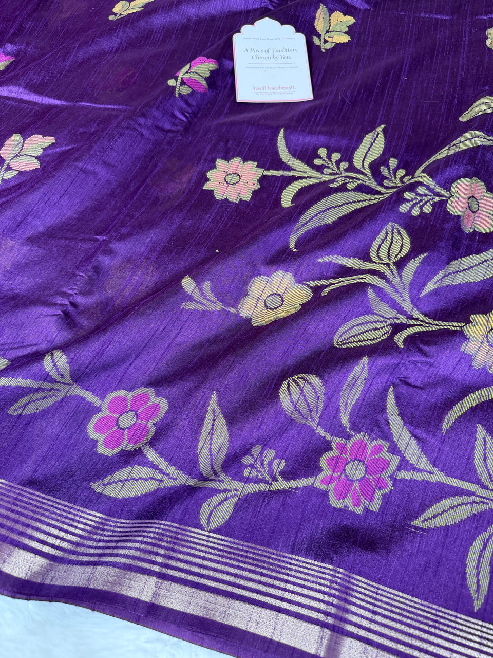 Royal Purple Designer Jamdani Pattern Silk Linen Saree