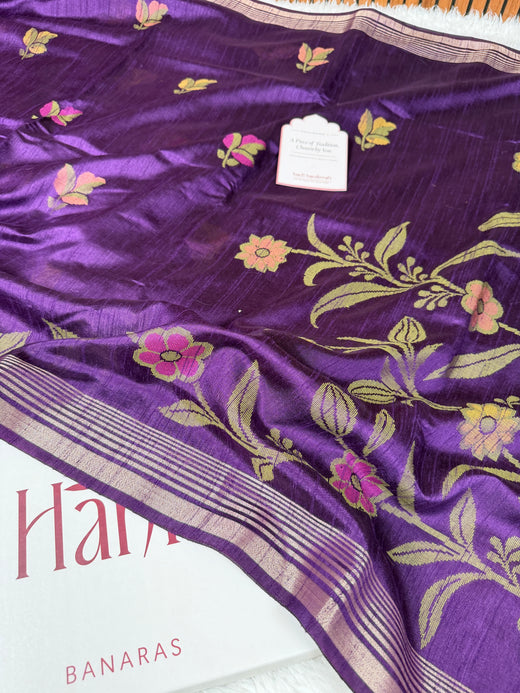 Royal Purple Designer Jamdani Pattern Silk Linen Saree