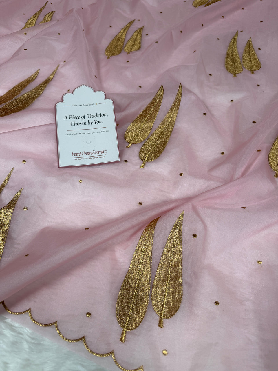 Blush Pink Sunehri Patti Zari Work Saree with Scalloped Border
