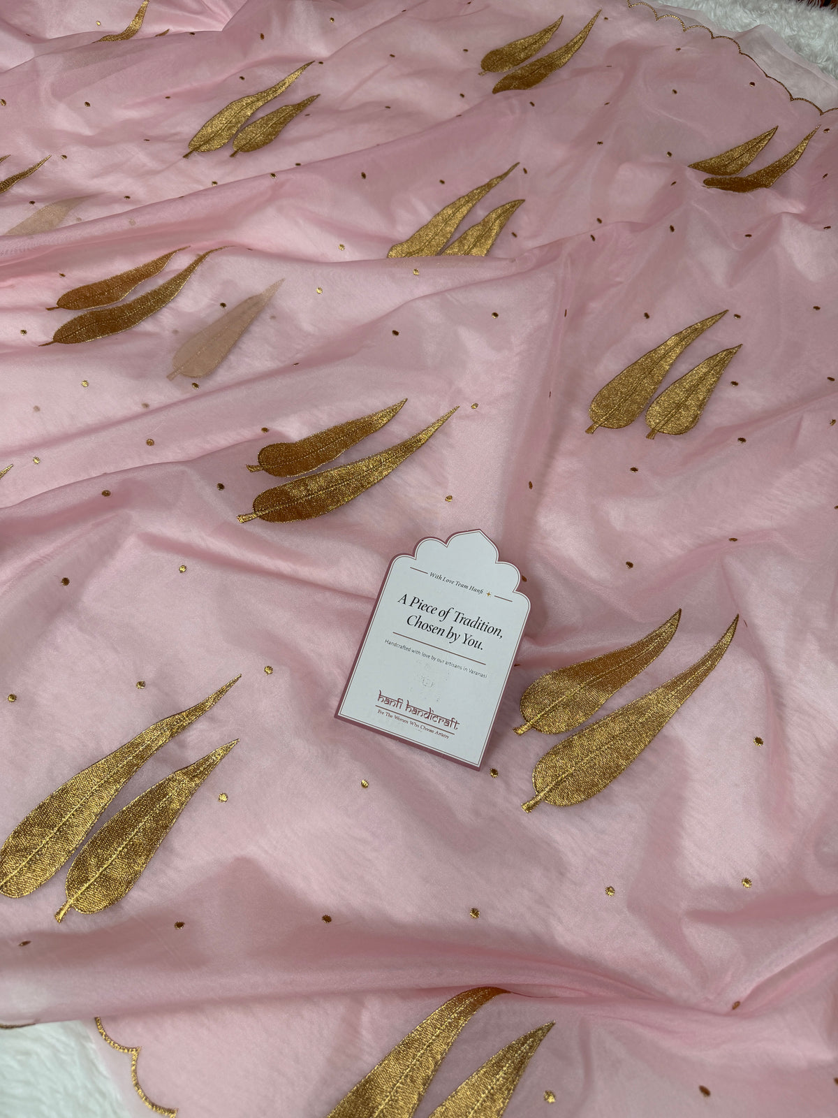 Blush Pink Sunehri Patti Zari Work Saree with Scalloped Border