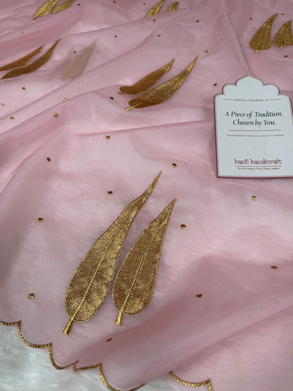 Blush Pink Sunehri Patti Zari Work Saree with Scalloped Border