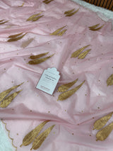 Blush Pink Sunehri Patti Zari Work Saree with Scalloped Border