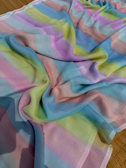 Pastel Leheriya-Inspired Hand-Brushed Pure Chiffon Silk Saree
