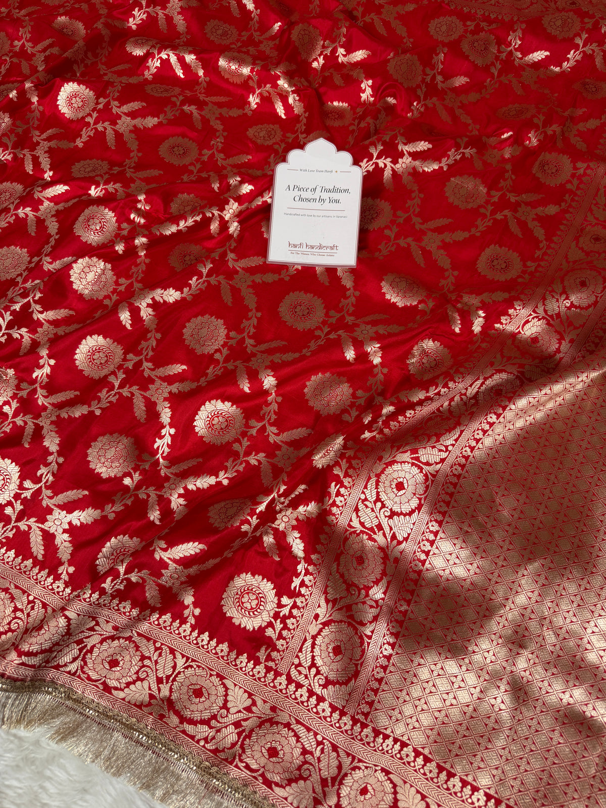 Rich Red Nita Ambani Inspired Banarasi Handloom Pure Katan Silk Saree
