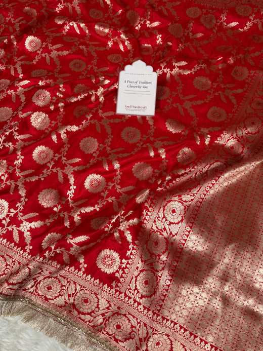 Rich Red Nita Ambani Inspired Banarasi Handloom Pure Katan Silk Saree