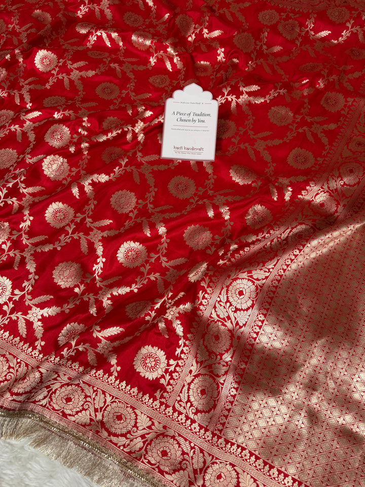 Rich Red Nita Ambani Inspired Banarasi Handloom Pure Katan Silk Saree