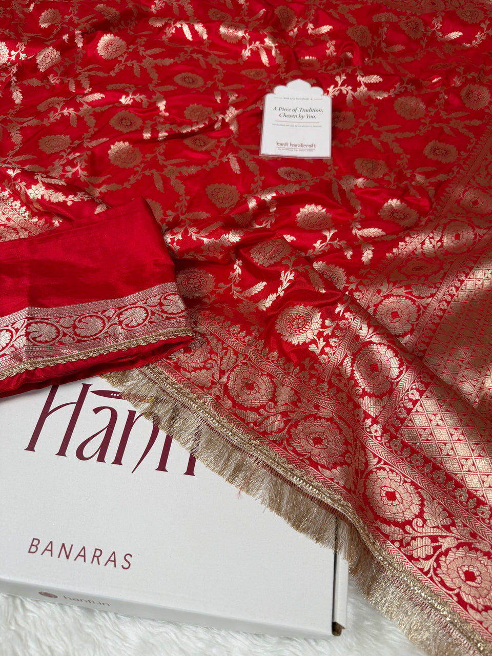 Rich Red Nita Ambani Inspired Banarasi Handloom Pure Katan Silk Saree