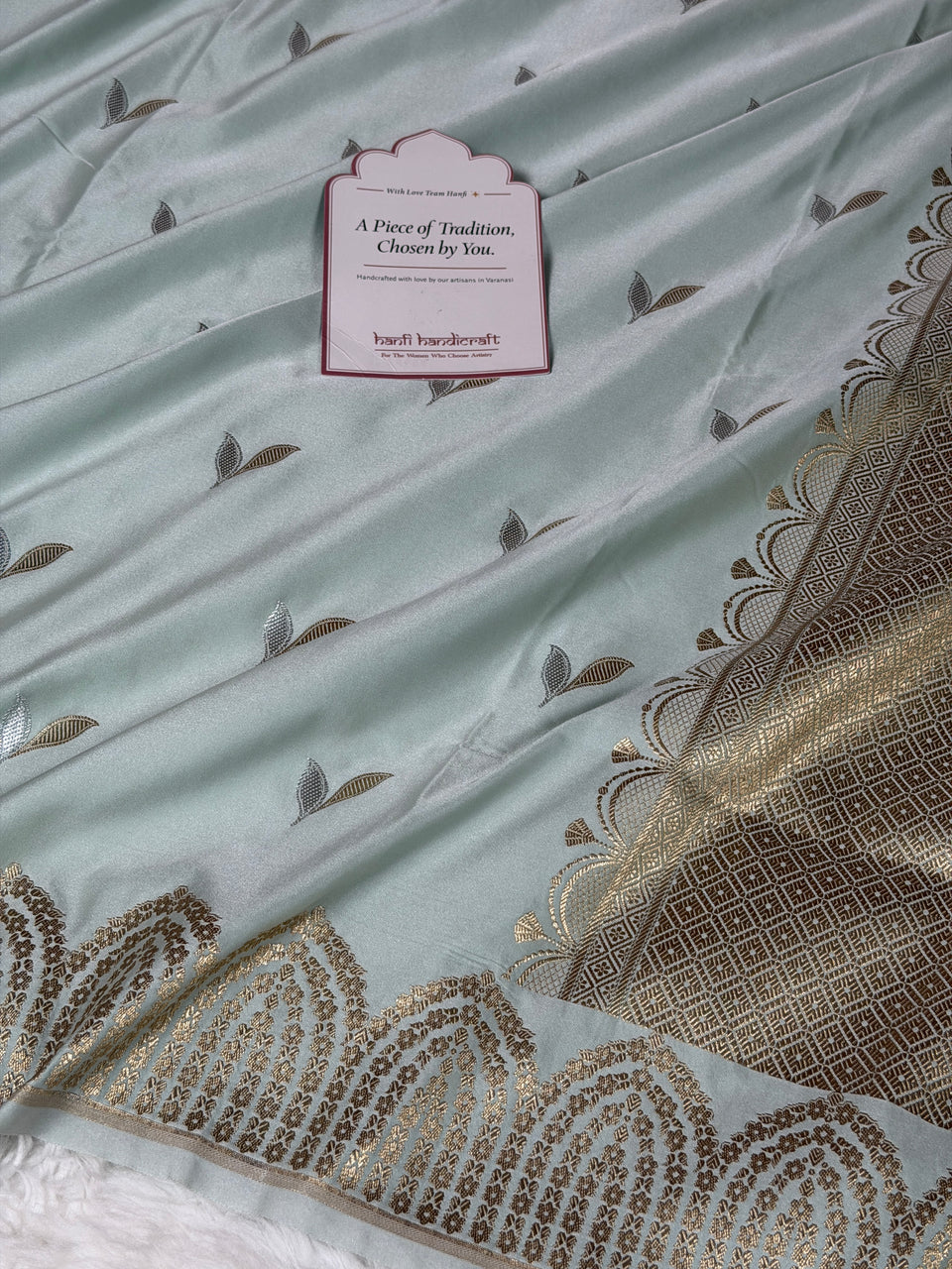 Mist Green Sona Rupa Mehraab Banarasi Mashru Silk Saree