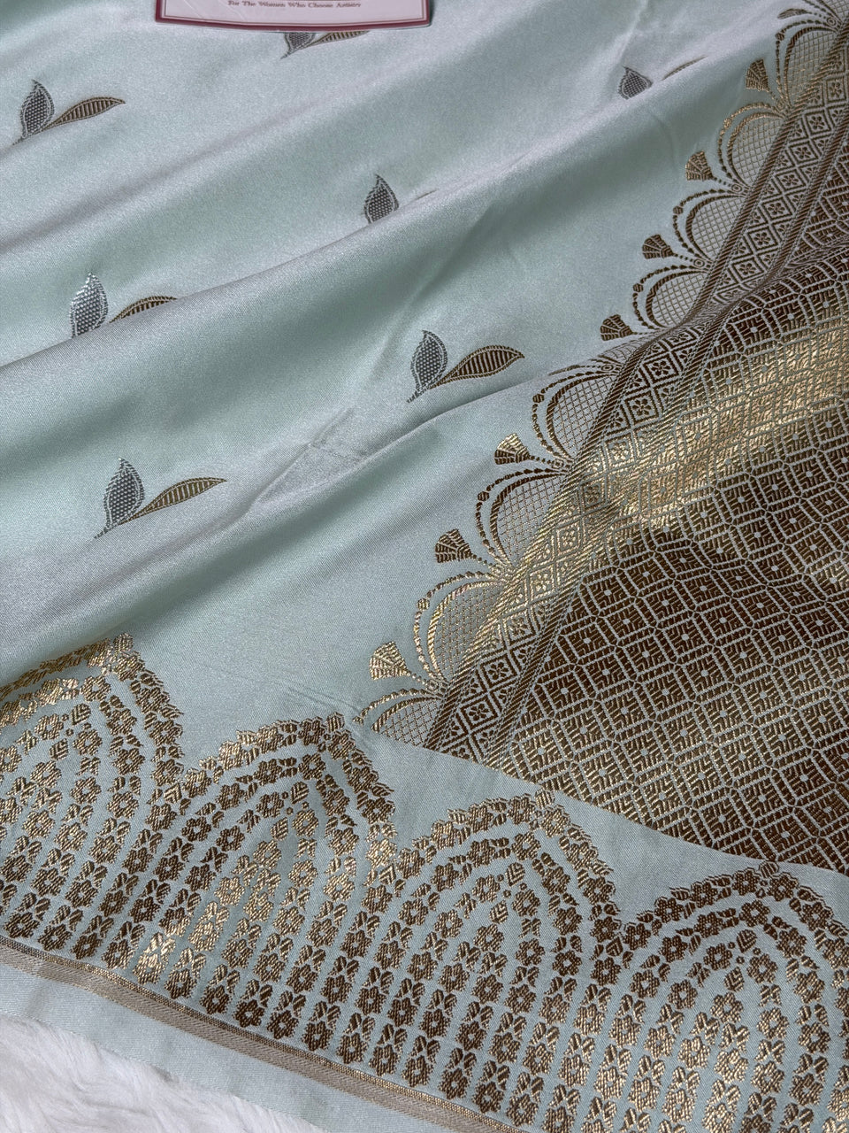 Mist Green Sona Rupa Mehraab Banarasi Mashru Silk Saree
