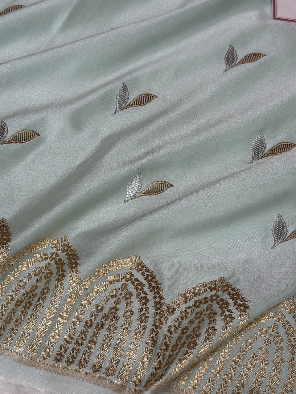 Mist Green Sona Rupa Mehraab Banarasi Mashru Silk Saree