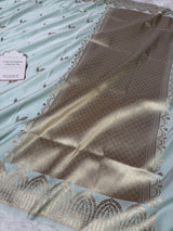 Mist Green Sona Rupa Mehraab Banarasi Mashru Silk Saree