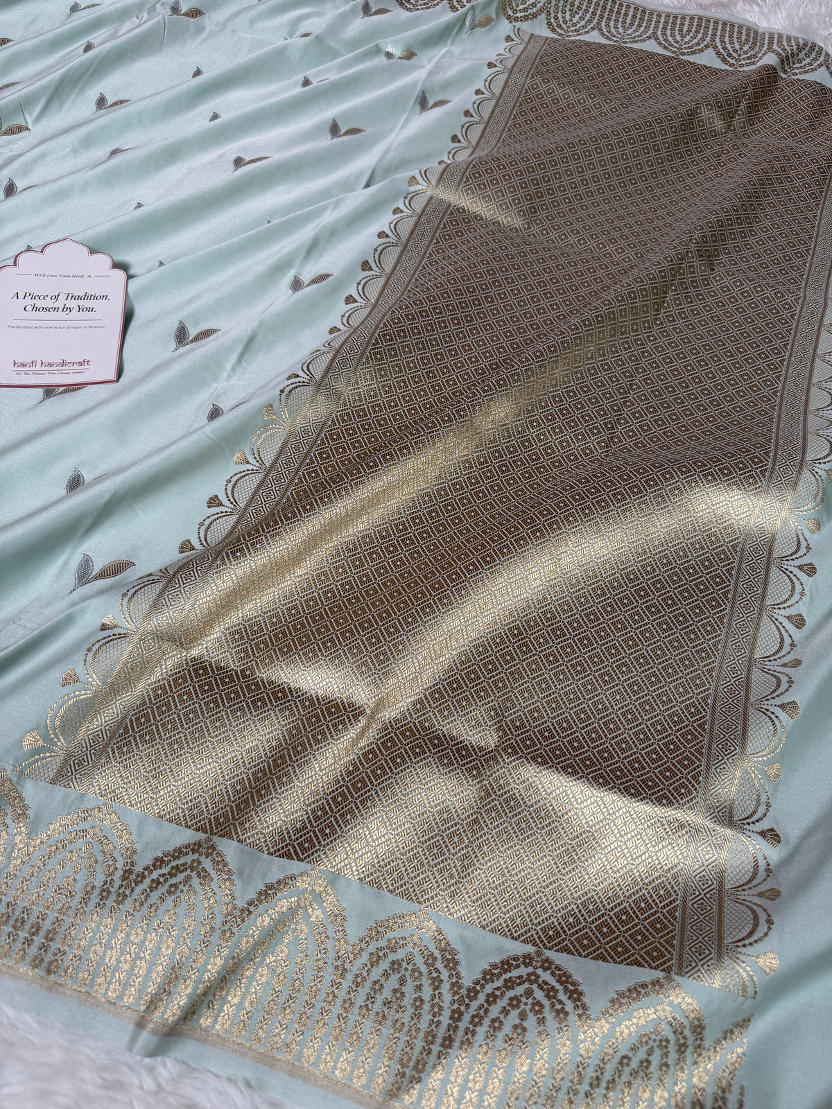 Mist Green Sona Rupa Mehraab Banarasi Mashru Silk Saree