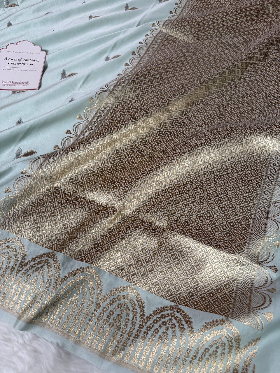 Mist Green Sona Rupa Mehraab Banarasi Mashru Silk Saree