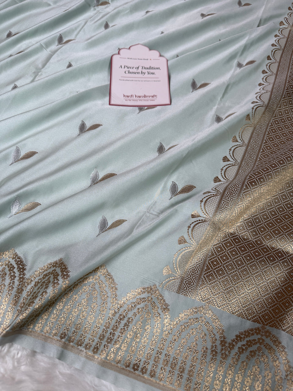 Mist Green Sona Rupa Mehraab Banarasi Mashru Silk Saree