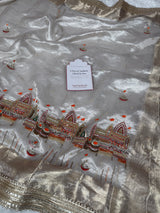 Chandrika Ivory Banarasi Ghat Handwork Pure Tissue Silk Saree