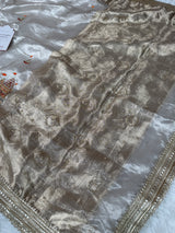 Chandrika Ivory Banarasi Ghat Handwork Pure Tissue Silk Saree