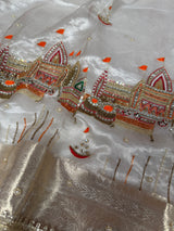 Chandrika Ivory Banarasi Ghat Handwork Pure Tissue Silk Saree