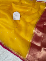 Banarasi Kadwa Weave Pure Kora Organza Handloom Saree - Gold Rani