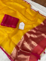 Banarasi Kadwa Weave Pure Kora Organza Handloom Saree - Gold Rani