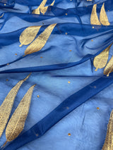 German Blue Sunehri Patti Zari Work Saree with Scalloped Border