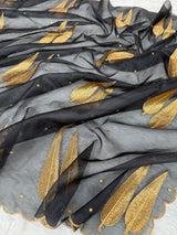 Siyah Black Sunehri Patti Zari Work Saree with Scalloped Border