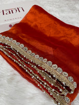 Metallic Orange Nayaab Designer Pure Tissue Silk Saree