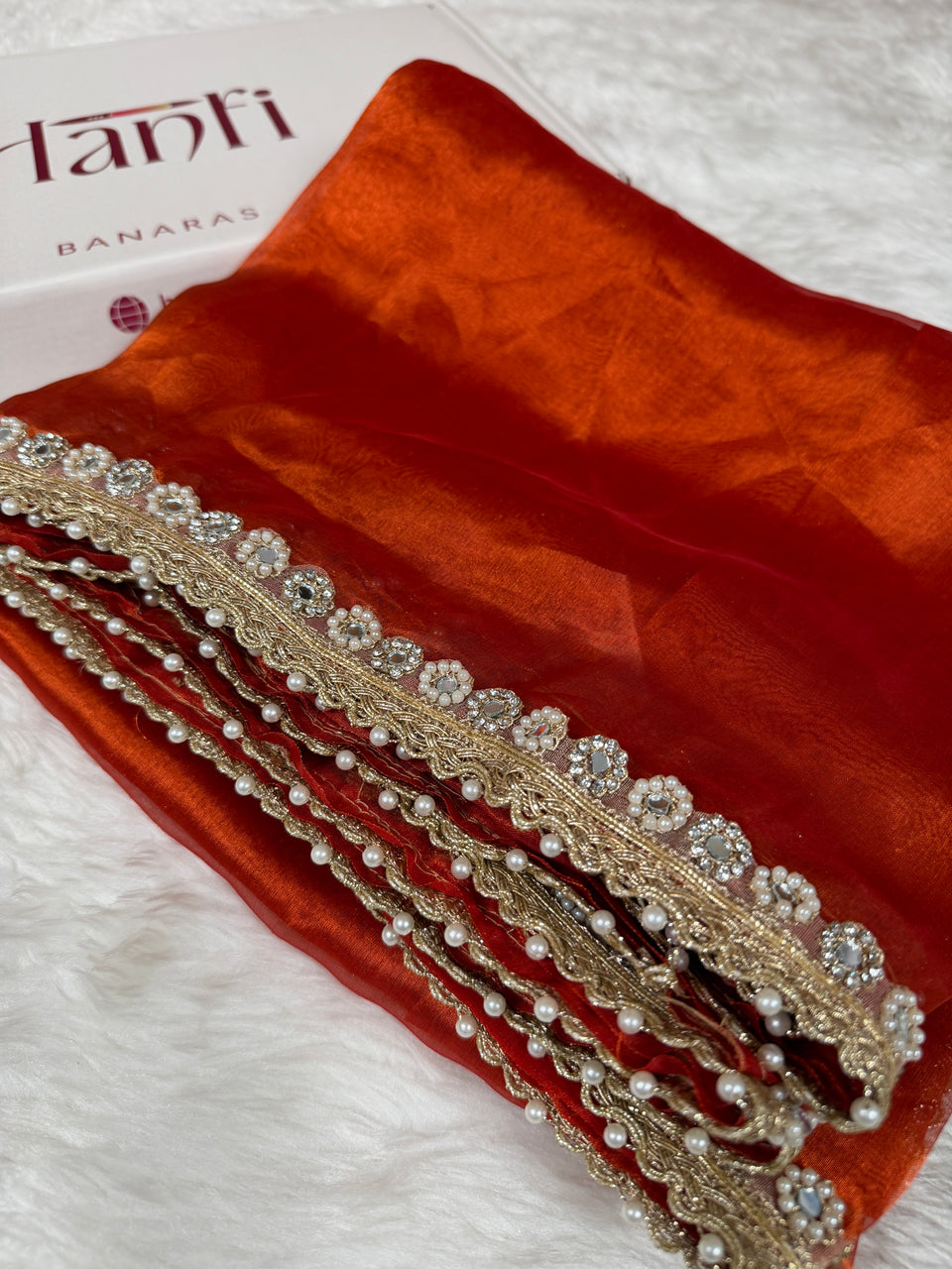 Metallic Orange Nayaab Designer Pure Tissue Silk Saree