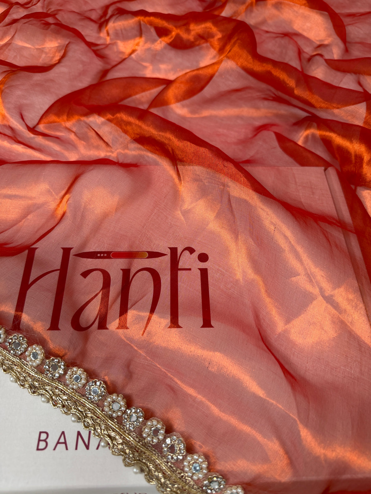Metallic Orange Nayaab Designer Pure Tissue Silk Saree