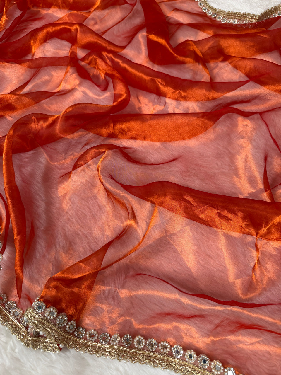 Metallic Orange Nayaab Designer Pure Tissue Silk Saree