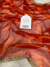 Metallic Orange Nayaab Designer Pure Tissue Silk Saree