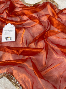 Metallic Orange Nayaab Designer Pure Tissue Silk Saree