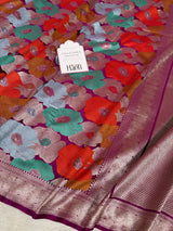 Magenta Gulbahaar Floral Banarasi Mashru Silk Saree