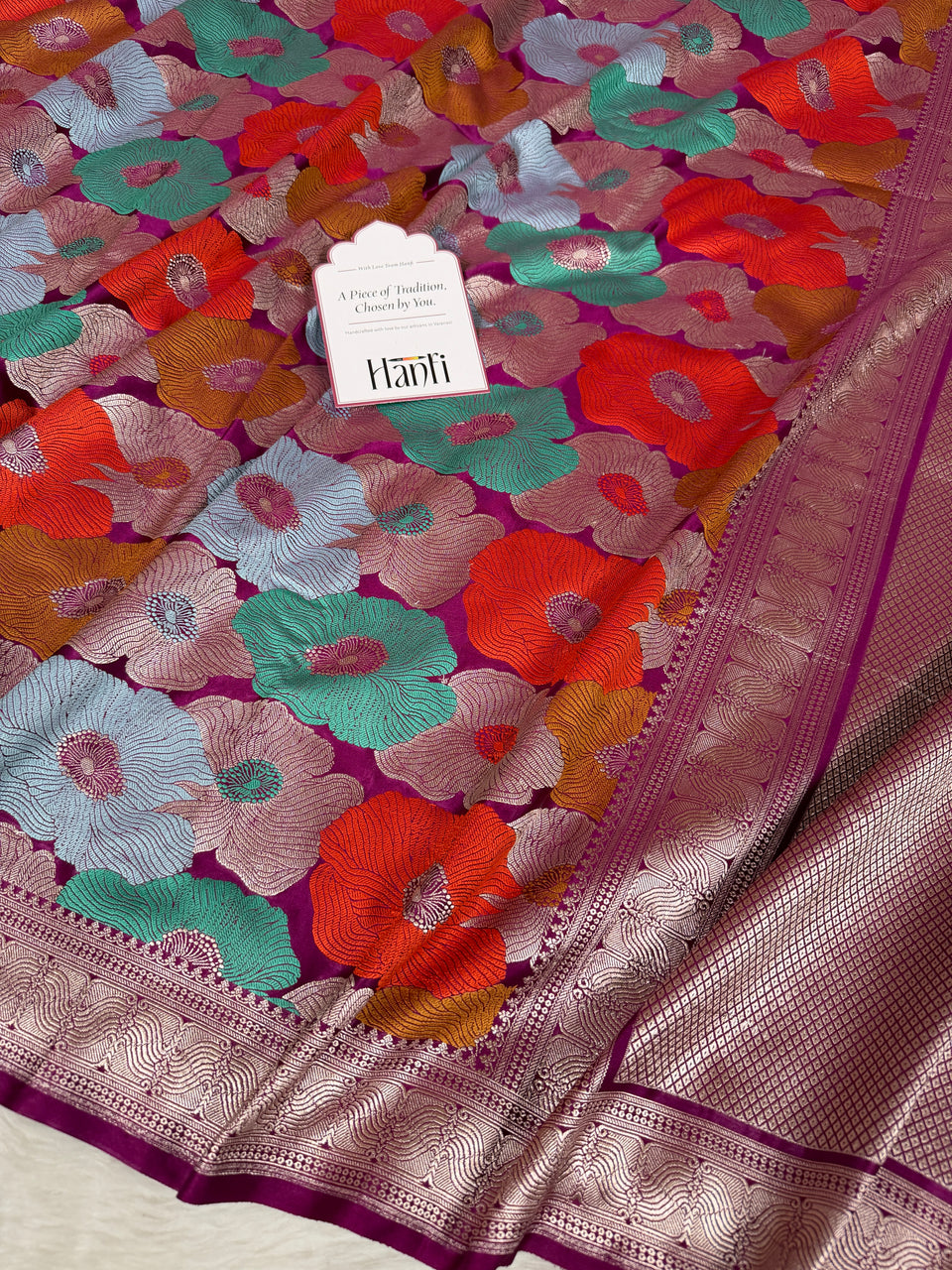 Magenta Gulbahaar Floral Banarasi Mashru Silk Saree