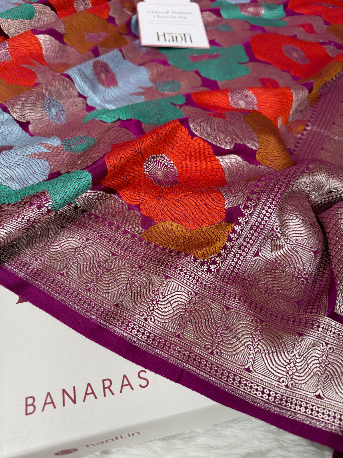 Magenta Gulbahaar Floral Banarasi Mashru Silk Saree