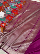 Magenta Gulbahaar Floral Banarasi Mashru Silk Saree