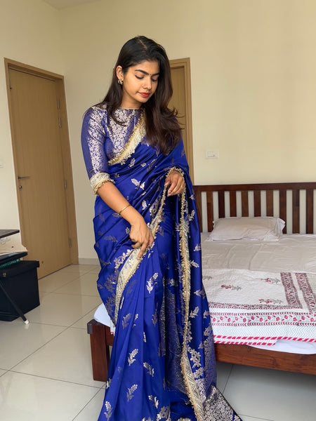 Royal Blue Banarasi Nazakat Mirror-Pearl work Saree