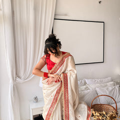 Ivory Royale Ruby Stone Inspired Shimmery Tissue Handwork Saree