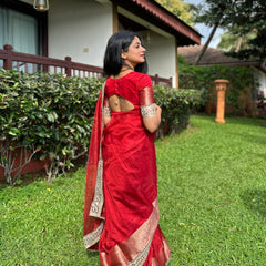 Bold Red Banarasi Rajkumari Mirror Work Tissue Silk Saree