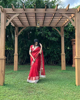 Bold Red Banarasi Rajkumari Mirror Work Tissue Silk Saree