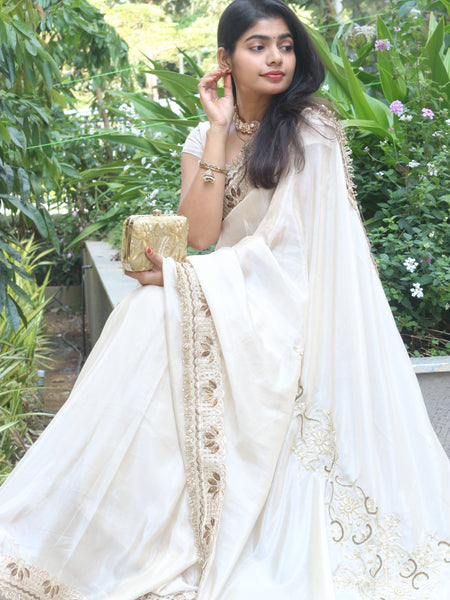 Shahnara-e-Taj Hand Zardozi Special Pallu Work Shimmery Tissue Silk Saree