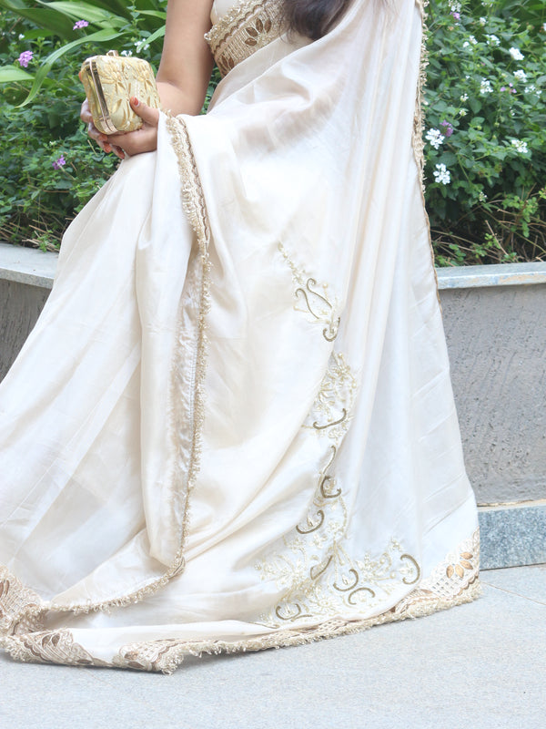 Shahnara-e-Taj Hand Zardozi Special Pallu Work Shimmery Tissue Silk Saree