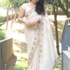 Shahnara-e-Taj Hand Zardozi Special Pallu Work Shimmery Tissue Silk Saree